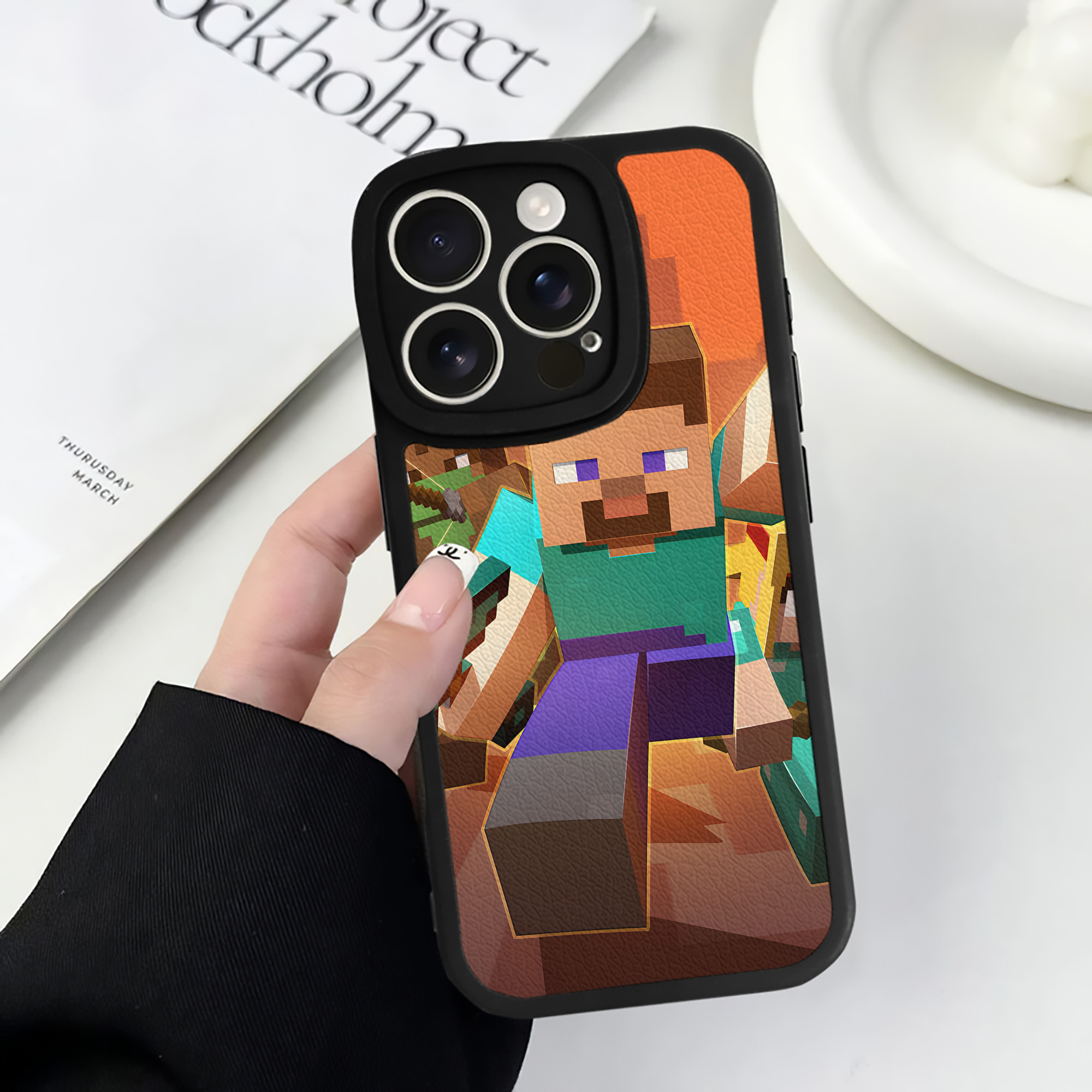 （画像用） マインクラフト ブロックの世界 Minecraft MC Block world 【iPhone 16シリーズ対応】シリコンスマホケース（レザー調） 材質：シリコン